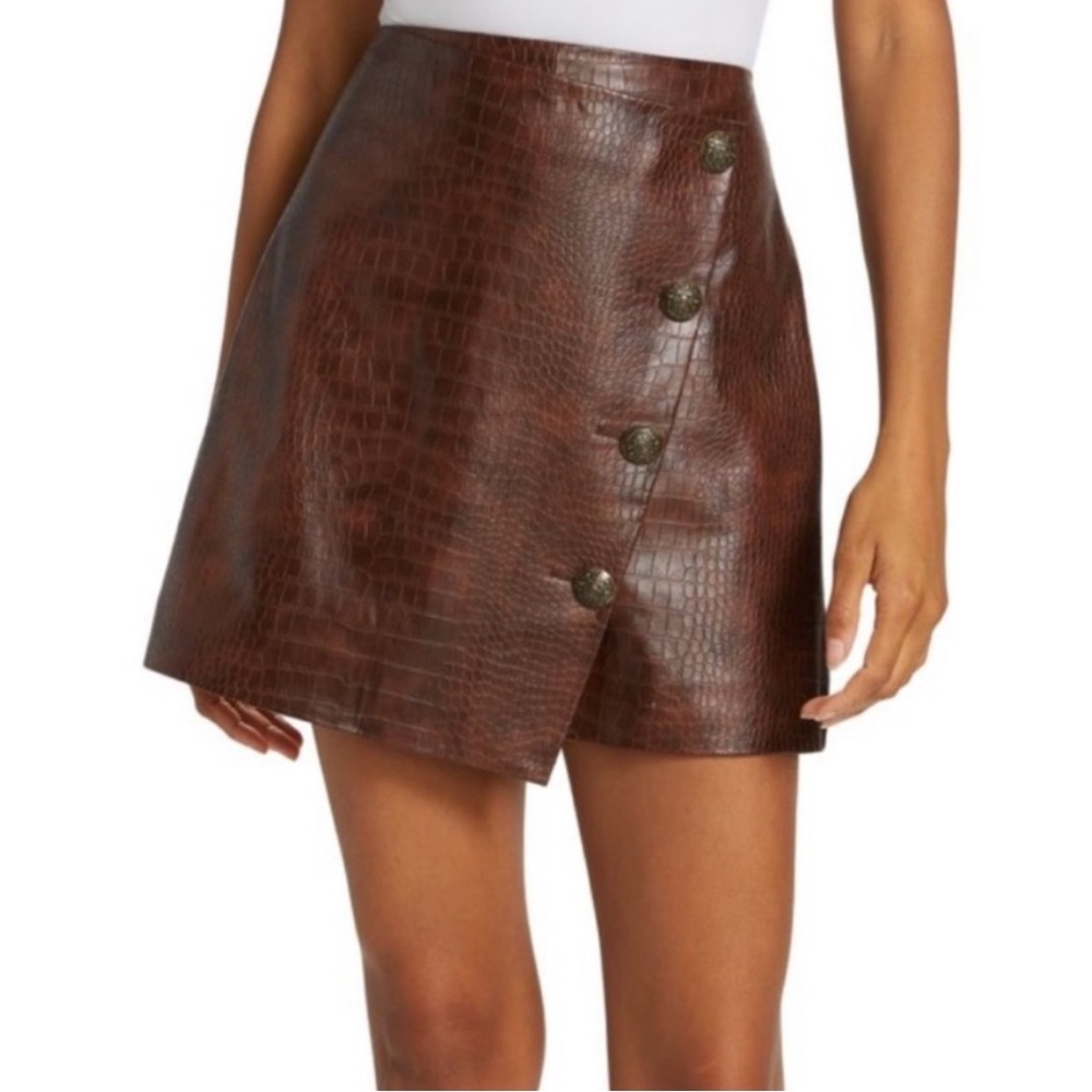 Veronica Beard Dinard Skirt Faux Crocodile Mini Skirt Size 4 Brass Buttons - Picture 9 of 13